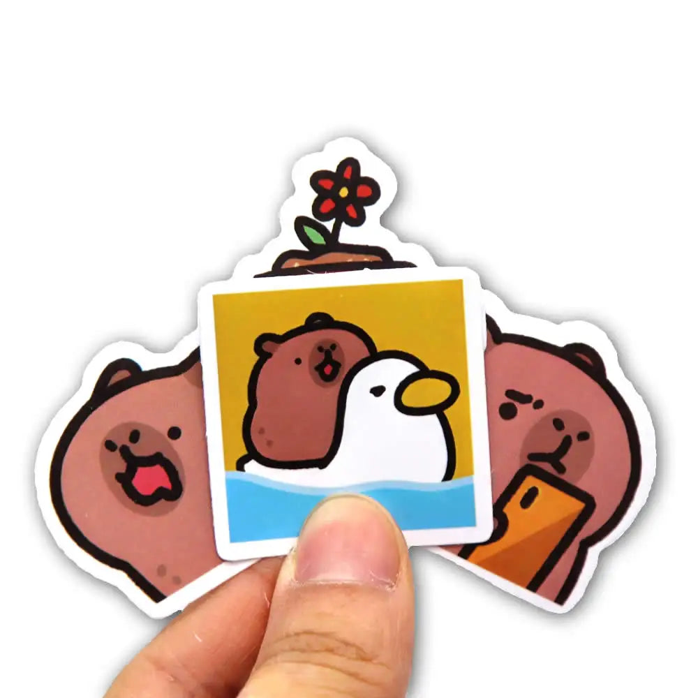 Stickers Capybaras 10/50/100pcs – Découpes de dessins animés mignons pour ordinateur portable, téléphone, voiture, vélo et bricolage enfants