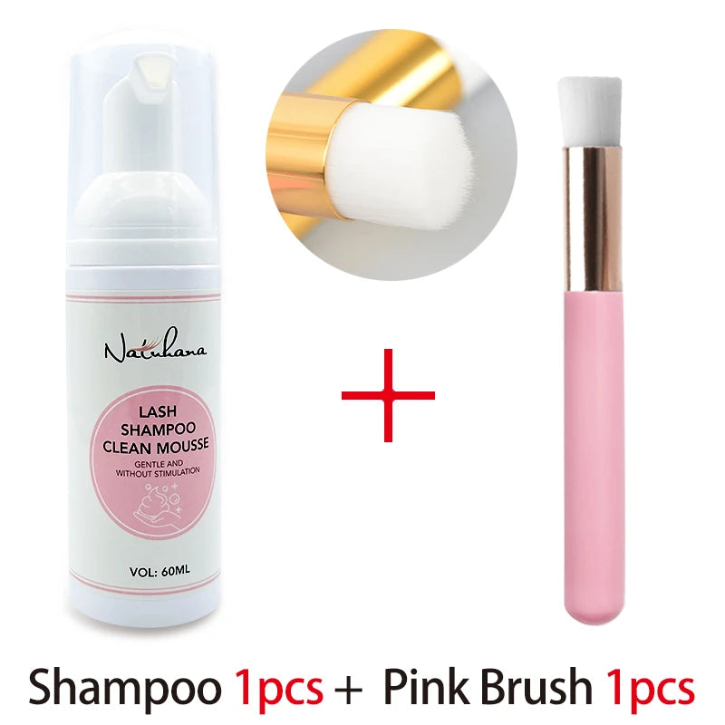 Natuhana 60ml Shampooing d'extension de cils Mousse – Mousse de nettoyage de laash pour faux cils, outil de maquillage doux et non irritant
