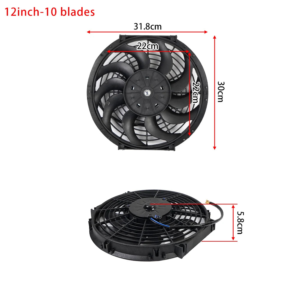 Universal 7/9/10/12/14/16 Inch 12V 80W Lame de ventilateur de refroidissement de voiture radiateur – Kit ventilateur de climatisation électrique 2100RPM