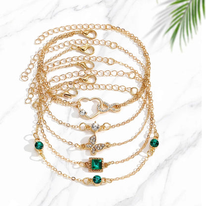 5pcs Vintage Rhinestone Bracelet Set – Infinity & Geometric Designs, Fashion Jewelry for Women, Perfect Gift & Casual Wear