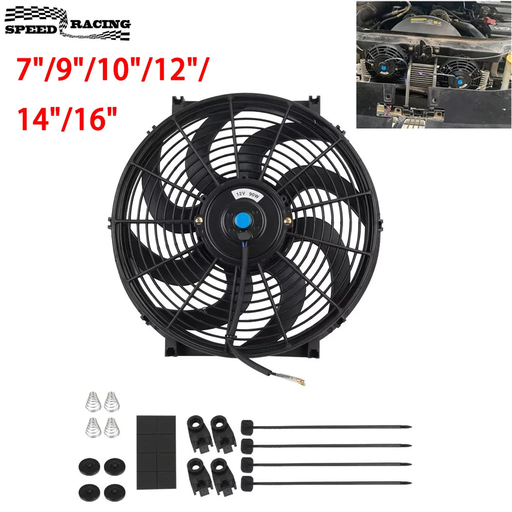 Universal 7/9/10/12/14/16 Inch 12V 80W Lame de ventilateur de refroidissement de voiture radiateur – Kit ventilateur de climatisation électrique 2100RPM