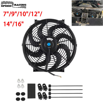 Universal 7/9/10/12/14/16 Inch 12V 80W Lame de ventilateur de refroidissement de voiture radiateur – Kit ventilateur de climatisation électrique 2100RPM
