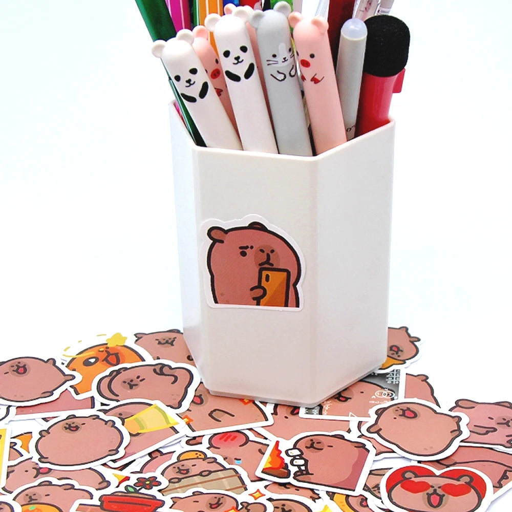 Stickers Capybaras 10/50/100pcs – Découpes de dessins animés mignons pour ordinateur portable, téléphone, voiture, vélo et bricolage enfants