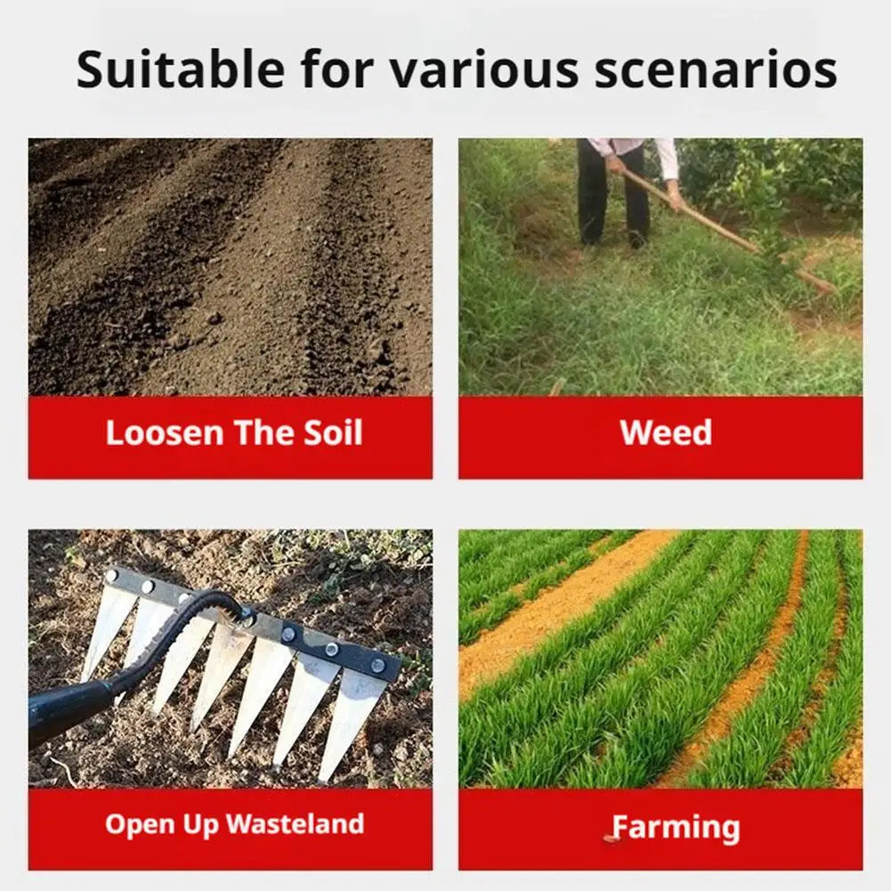 Râteau de désherbage de jardin en acier au carbone – 5/6/7/8 Outil de désherbage et d'élimination des mauvaises herbes pour l'agriculture, le jardin et l'aménagement paysager