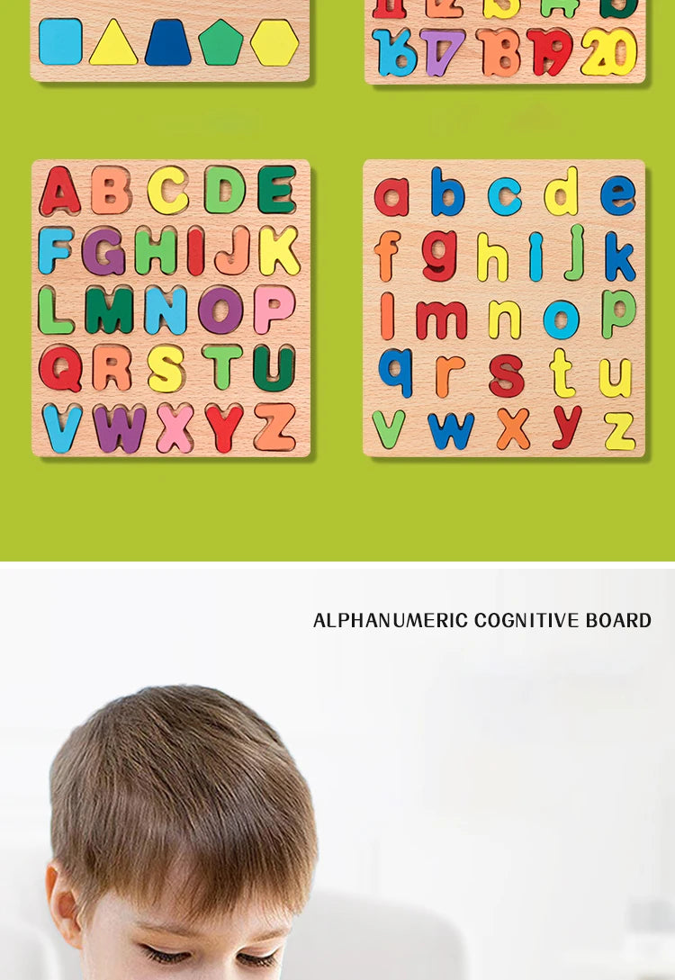Alphabet pour enfants & Puzzle en bois – Jouet éducatif préscolaire Montessori