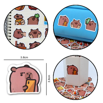 Stickers Capybaras 10/50/100pcs – Découpes de dessins animés mignons pour ordinateur portable, téléphone, voiture, vélo et bricolage enfants