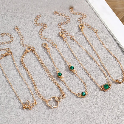 5pcs Vintage Rhinestone Bracelet Set – Infinity & Geometric Designs, Fashion Jewelry for Women, Perfect Gift & Casual Wear