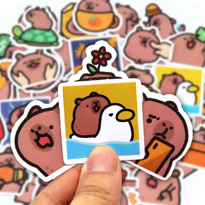 Stickers Capybaras 10/50/100pcs – Découpes de dessins animés mignons pour ordinateur portable, téléphone, voiture, vélo et bricolage enfants