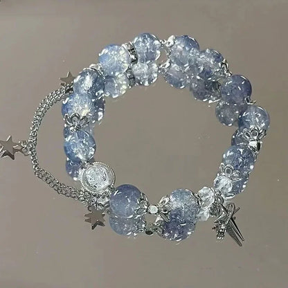 Niche Design Star Chain Tassel Bracelet – perles en cristal bleu fantaisie Bracelet de corde élastique pour les femmes
