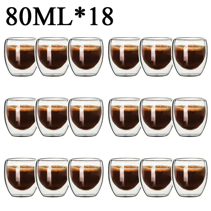 2-18PCS Double Wall High Borosilicate Glass Mugs – Heat Resistant Tea, Coffee, Milk, and Juice Cups, Creative Bar Drinkware Gift Set