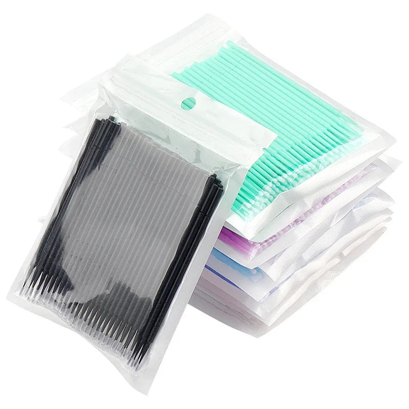 Brosses de nettoyage des cils 100PCS – Micro coton swabs pour les extensions de laash et la suppression de maquillage