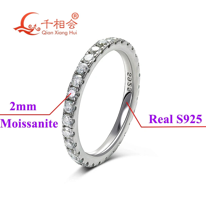 0.1ct 3mm D VVS Moissanite Anneau de bande complète d'éternité – 925 Argent Sterling Fiançailles et bijoux de fête pour les femmes