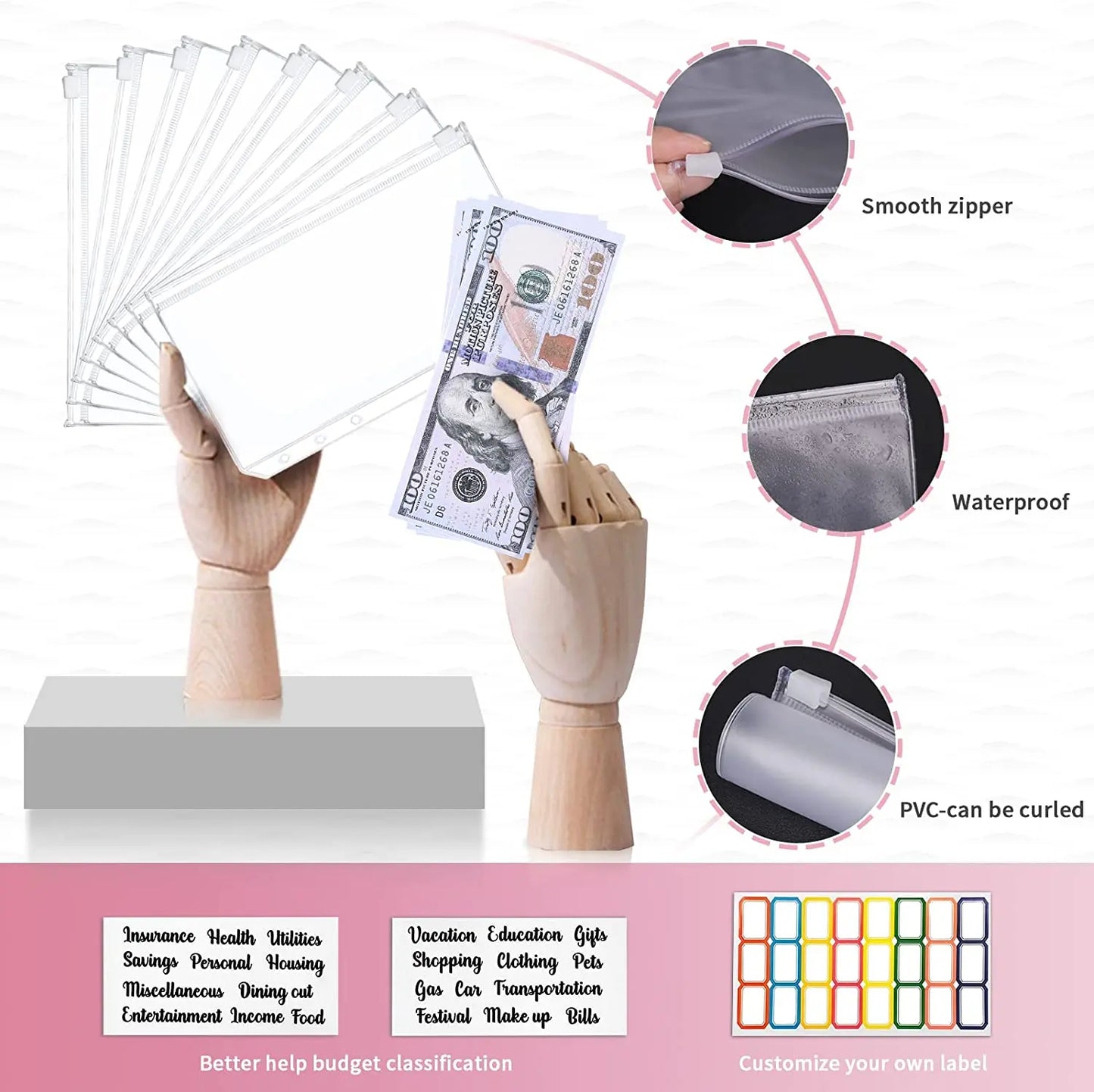 A6 PU Leather Budget Planner – Manuel de marbre et organisateur d'économies d'argent pour le bureau, l'école et les finances personnelles