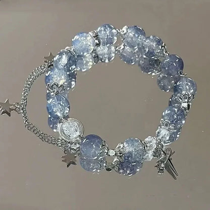 Niche Design Star Chain Tassel Bracelet – perles en cristal bleu fantaisie Bracelet de corde élastique pour les femmes