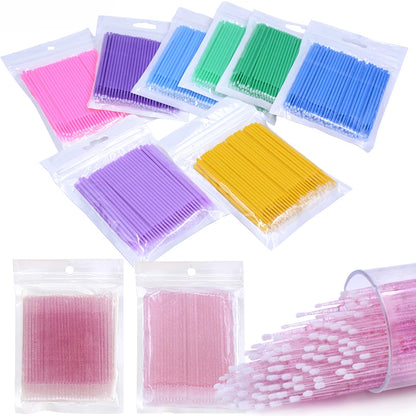 Brosses de nettoyage des cils 100PCS – Micro coton swabs pour les extensions de laash et la suppression de maquillage