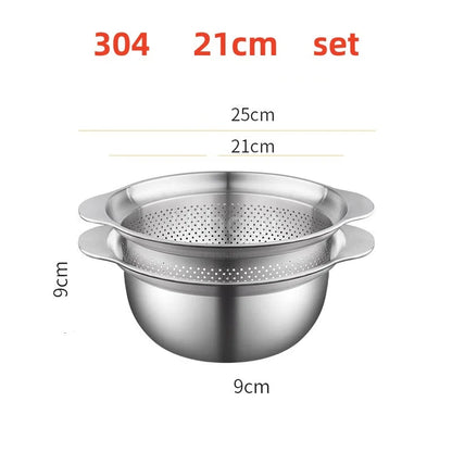 304 Stainless Steel Vegetable Washing Basin & Strainer – Multi-Purpose Rice Washer, Fruit Filter, Kitchen Drain Basket