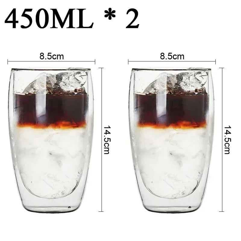 2-18PCS Double Wall High Borosilicate Glass Mugs – Heat Resistant Tea, Coffee, Milk, and Juice Cups, Creative Bar Drinkware Gift Set