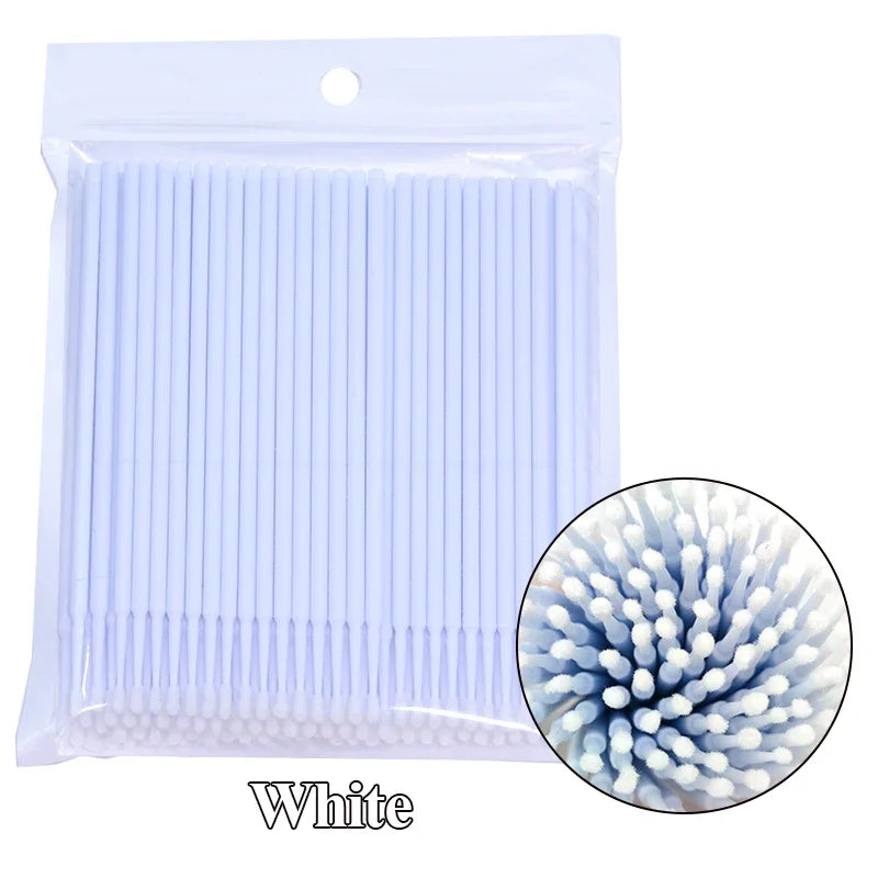 Brosses de nettoyage des cils 100PCS – Micro coton swabs pour les extensions de laash et la suppression de maquillage