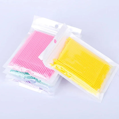 Brosses de nettoyage des cils 100PCS – Micro coton swabs pour les extensions de laash et la suppression de maquillage