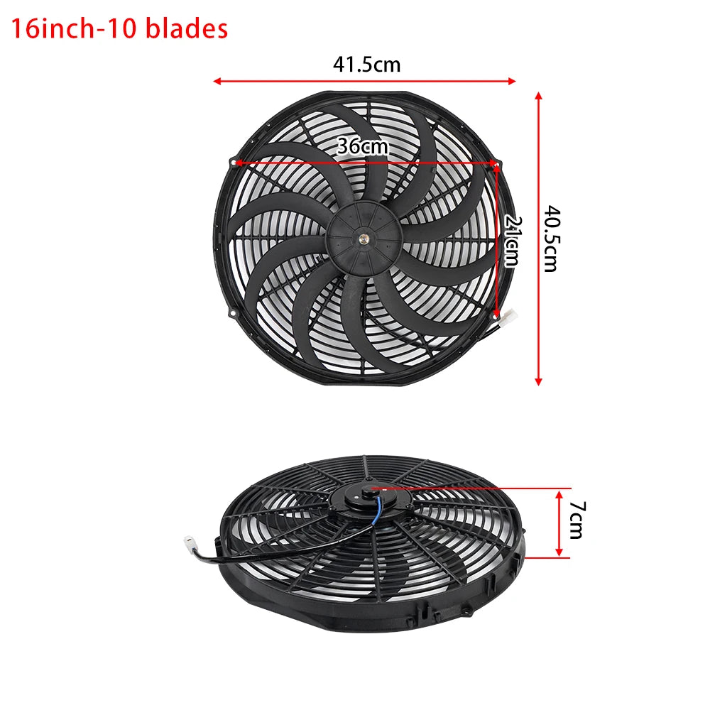 Universal 7/9/10/12/14/16 Inch 12V 80W Lame de ventilateur de refroidissement de voiture radiateur – Kit ventilateur de climatisation électrique 2100RPM