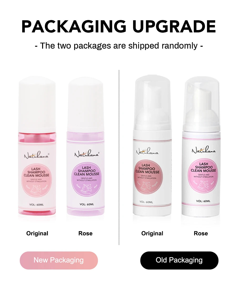 Natuhana 60ml Shampooing d'extension de cils Mousse – Mousse de nettoyage de laash pour faux cils, outil de maquillage doux et non irritant