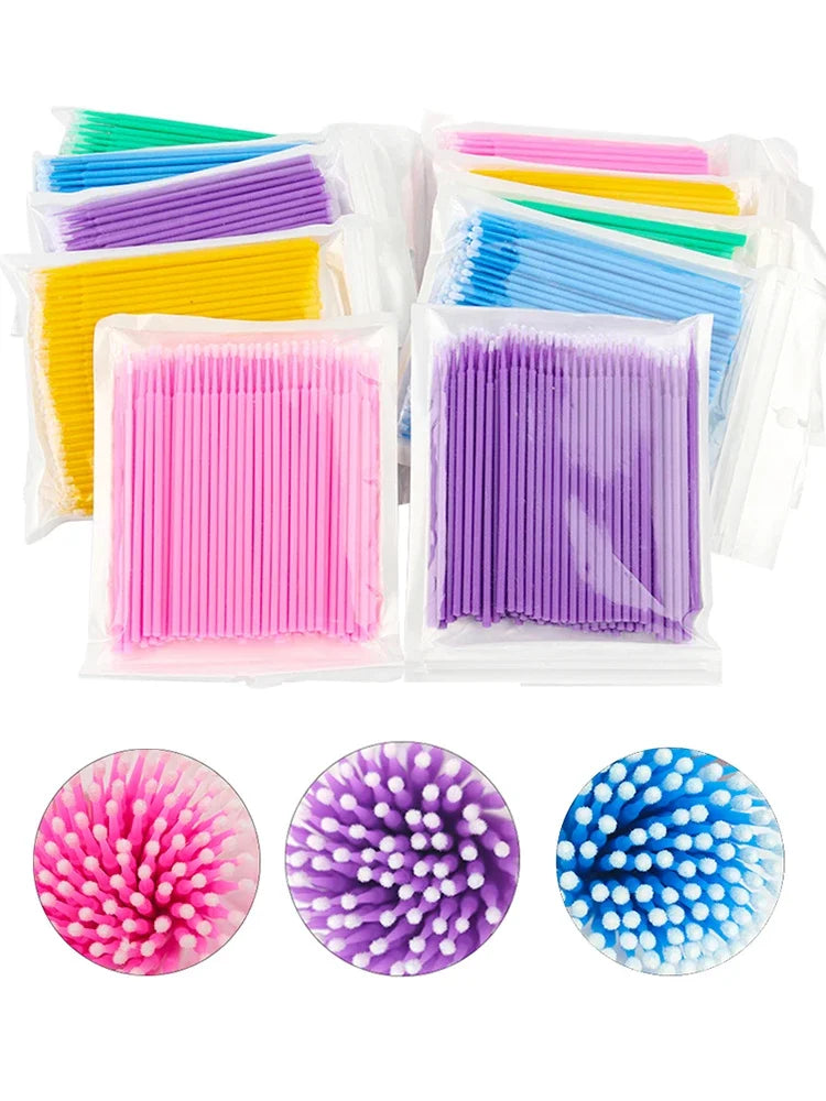 Brosses de nettoyage des cils 100PCS – Micro coton swabs pour les extensions de laash et la suppression de maquillage