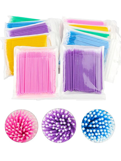 Brosses de nettoyage des cils 100PCS – Micro coton swabs pour les extensions de laash et la suppression de maquillage