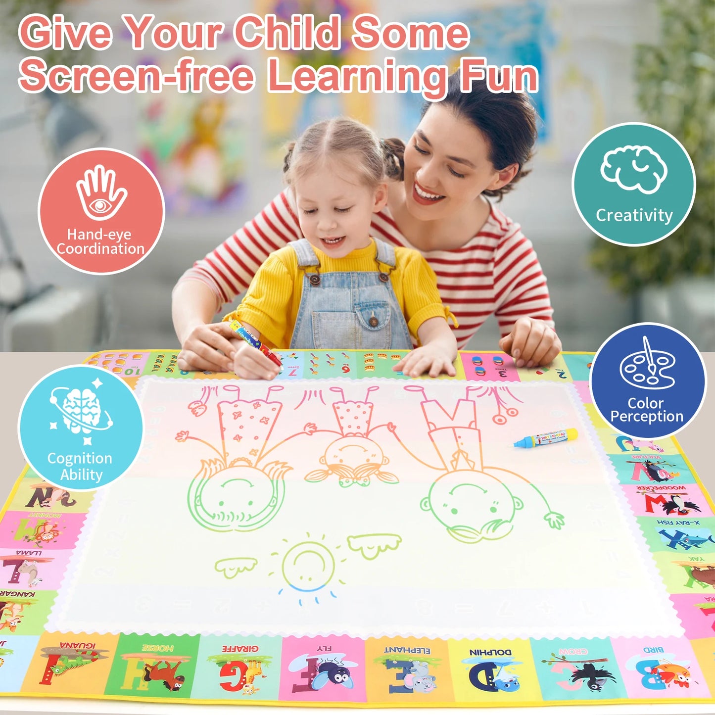 100x80CM Montessori Magic Drawing Board – Tapis de doodle réutilisable pour enfants Formation à l'art éducatif et au contrôle du stylo