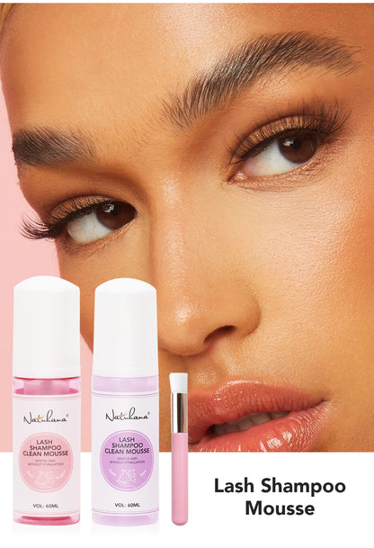 Natuhana 60ml Shampooing d'extension de cils Mousse – Mousse de nettoyage de laash pour faux cils, outil de maquillage doux et non irritant