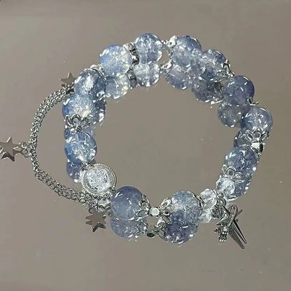 Niche Design Star Chain Tassel Bracelet – perles en cristal bleu fantaisie Bracelet de corde élastique pour les femmes
