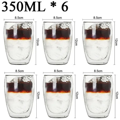 2-18PCS Double Wall High Borosilicate Glass Mugs – Heat Resistant Tea, Coffee, Milk, and Juice Cups, Creative Bar Drinkware Gift Set